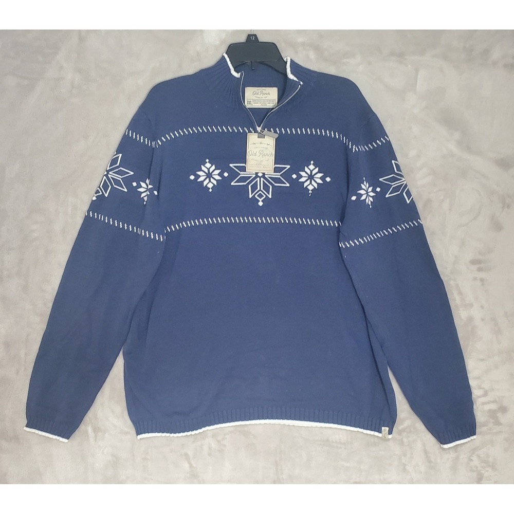 Old Ranch Nordic Sweater Womens XXL Blue‎ Snowflake 1/4 Zip Cotton Blend NWT